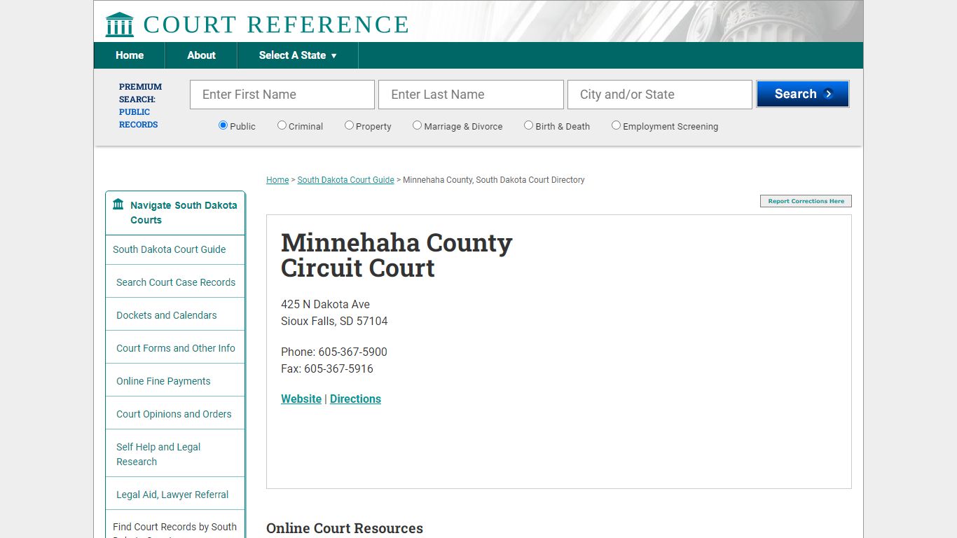 Minnehaha County Circuit Court - Court Records Directory